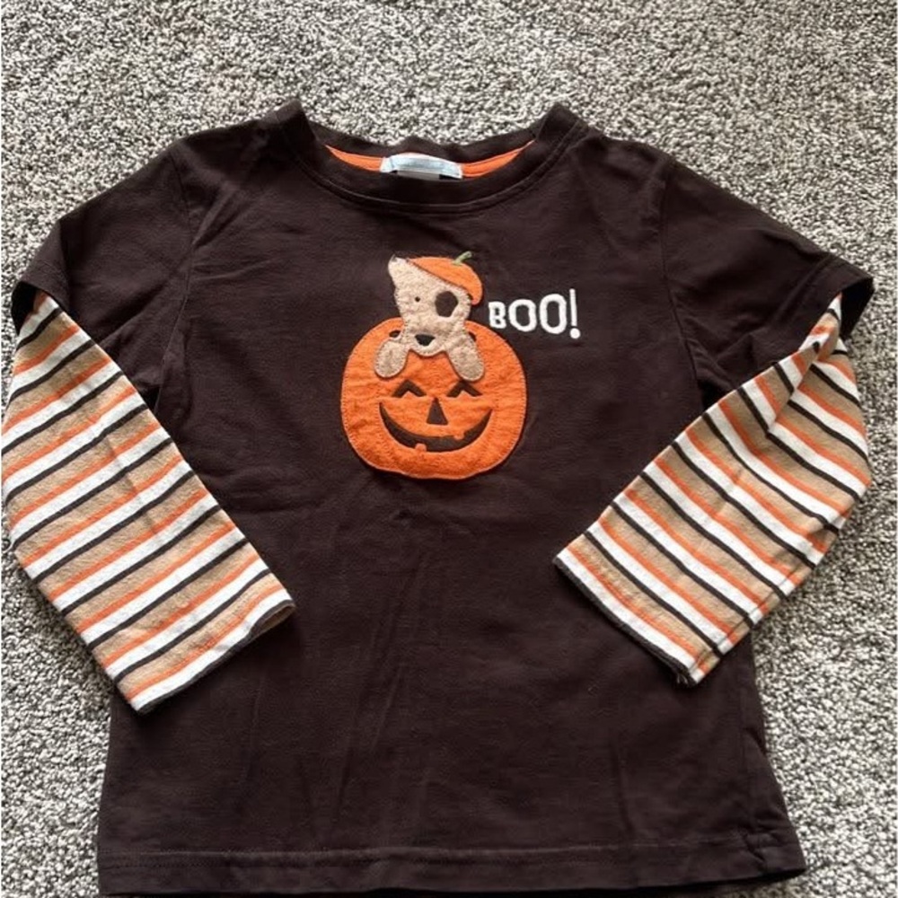 Janie and Jack Kids Halloween Brown and Orange Long Sleeve Shirt